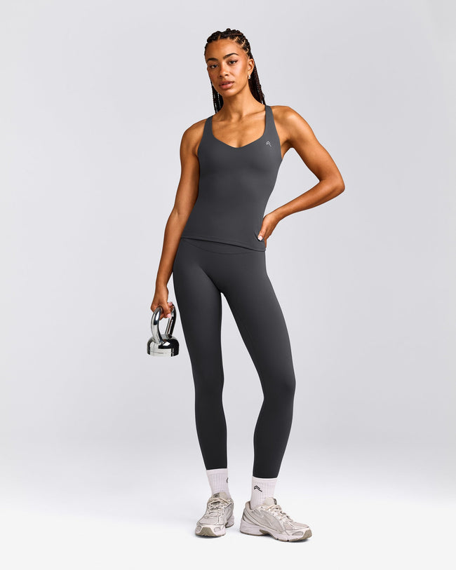 UnifiedMove™ V Neck Cross Back Tank Top with Reflective Logo | Coal