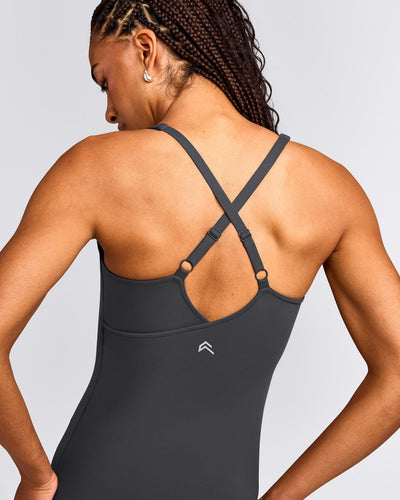 UnifiedMove™ V Neck Cross Back Tank Top with Reflective Logo | Coal