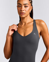 UnifiedMove™ V Neck Cross Back Tank Top with Reflective Logo | Coal