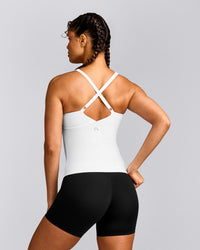 UnifiedMove™ V Neck Cross Back Tank Top with Reflective Logo | White