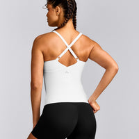 UnifiedMove™ V Neck Cross Back Tank Top with Reflective Logo | White