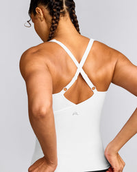 UnifiedMove™ V Neck Cross Back Tank Top with Reflective Logo | White