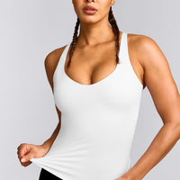 UnifiedMove™ V Neck Cross Back Tank Top with Reflective Logo | White