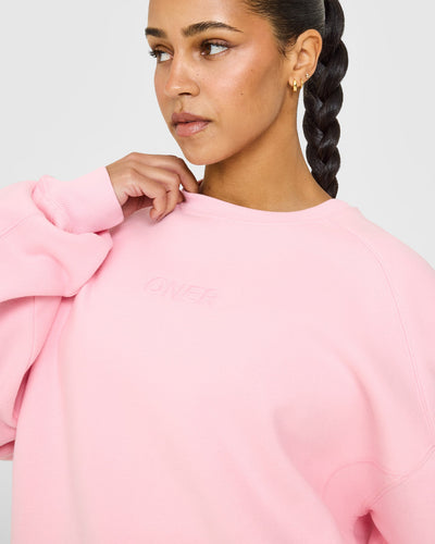 Foundations Oversized Crew Neck Sweatshirt with Oner Embroidery | Petal Pink