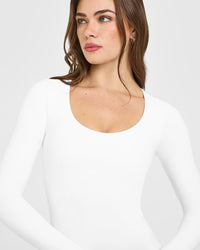 SoftMotion™ Scoop Neck Long Sleeve Top with Built in Bra Shelf | White