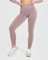 Effortless Seamless Leggings with White Logo | Dusty Purple