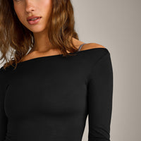 FormeSoft Fitted Off-The-Shoulder Long Sleeve Top | Black