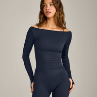 FormeSoft™ Fitted Off-The-Shoulder Long Sleeve Top | True Blue