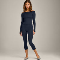 FormeSoft™ Fitted Off-The-Shoulder Long Sleeve Top | True Blue