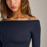 FormeSoft™ Fitted Off-The-Shoulder Long Sleeve Top | True Blue