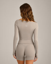 FormeSoft™ Fitted Off-The-Shoulder Long Sleeve Top | Warm Sand