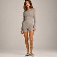 FormeSoft™ Fitted Off-The-Shoulder Long Sleeve Top | Warm Sand