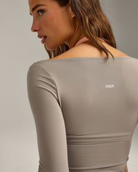 FormeSoft™ Fitted Off-The-Shoulder Long Sleeve Top | Warm Sand