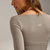 FormeSoft™ Fitted Off-The-Shoulder Long Sleeve Top | Warm Sand