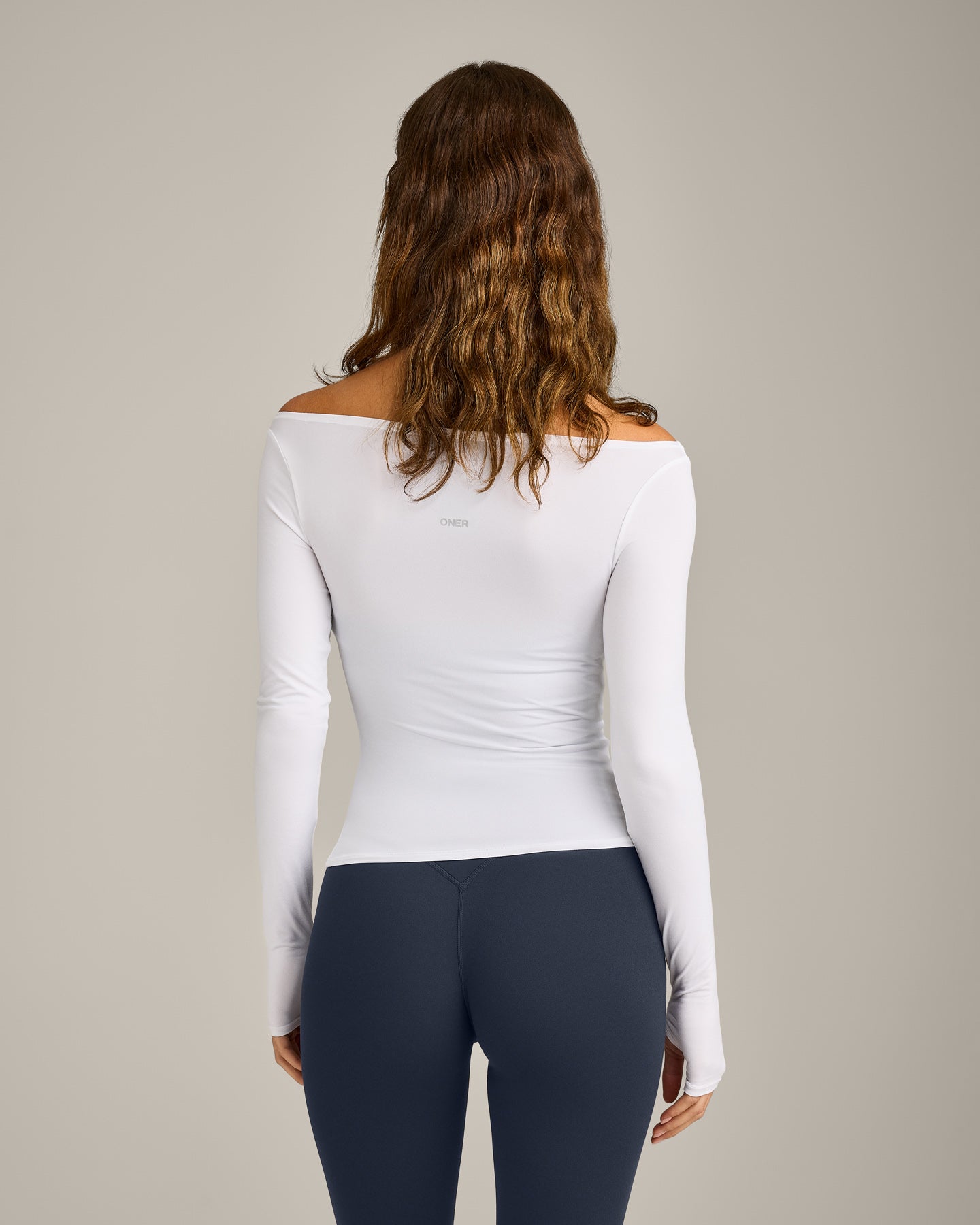 FormeSoft™ Fitted Off-The-Shoulder Long Sleeve Top | White