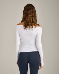 FormeSoft™ Fitted Off-The-Shoulder Long Sleeve Top | White