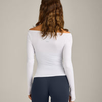 FormeSoft™ Fitted Off-The-Shoulder Long Sleeve Top | White