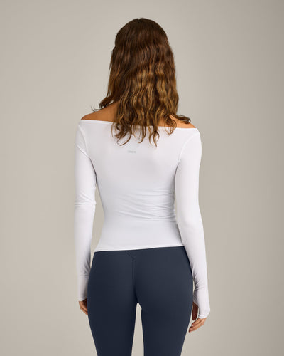 FormeSoft™ Fitted Off-The-Shoulder Long Sleeve Top | White