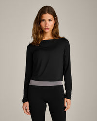 FormeSoft™ Relaxed Slash Neck Long Sleeve Top | Black