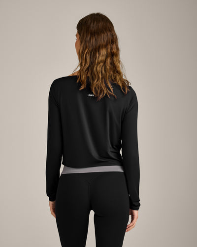 FormeSoft™ Relaxed Slash Neck Long Sleeve Top | Black