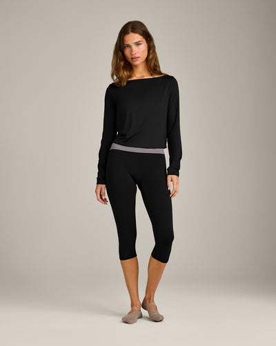 FormeSoft™ Relaxed Slash Neck Long Sleeve Top | Black