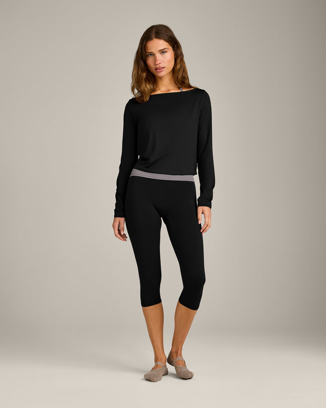 FormeSoft™ Relaxed Slash Neck Long Sleeve Top | Black