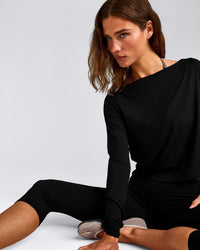 FormeSoft™ Relaxed Slash Neck Long Sleeve Top | Black