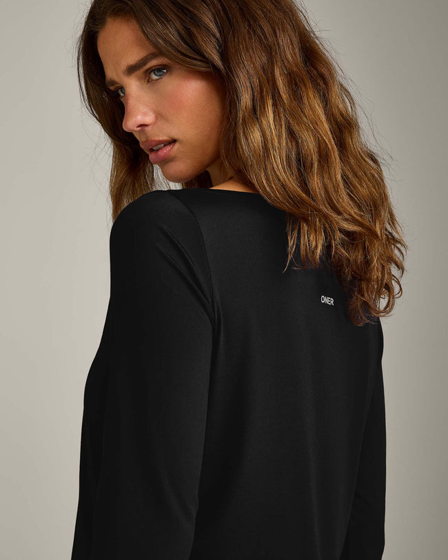 FormeSoft™ Relaxed Slash Neck Long Sleeve Top | Black