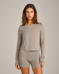 FormeSoft™ Relaxed Slash Neck Long Sleeve Top | Warm Sand