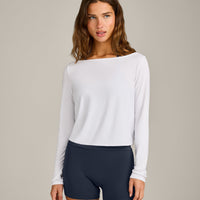 FormeSoft™ Relaxed Slash Neck Long Sleeve Top | White