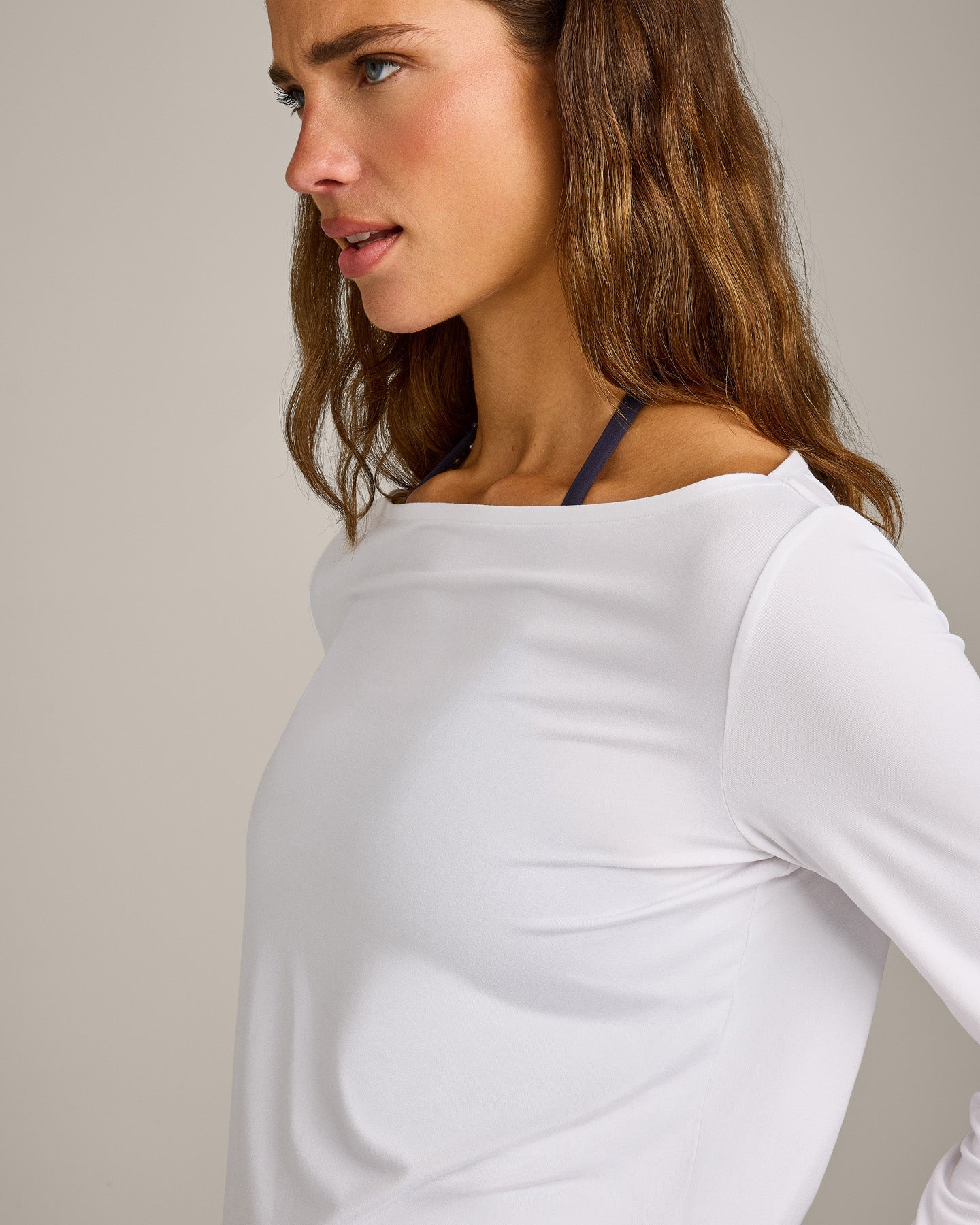 FormeSoft™ Relaxed Slash Neck Long Sleeve Top | White