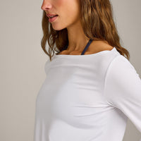 FormeSoft™ Relaxed Slash Neck Long Sleeve Top | White