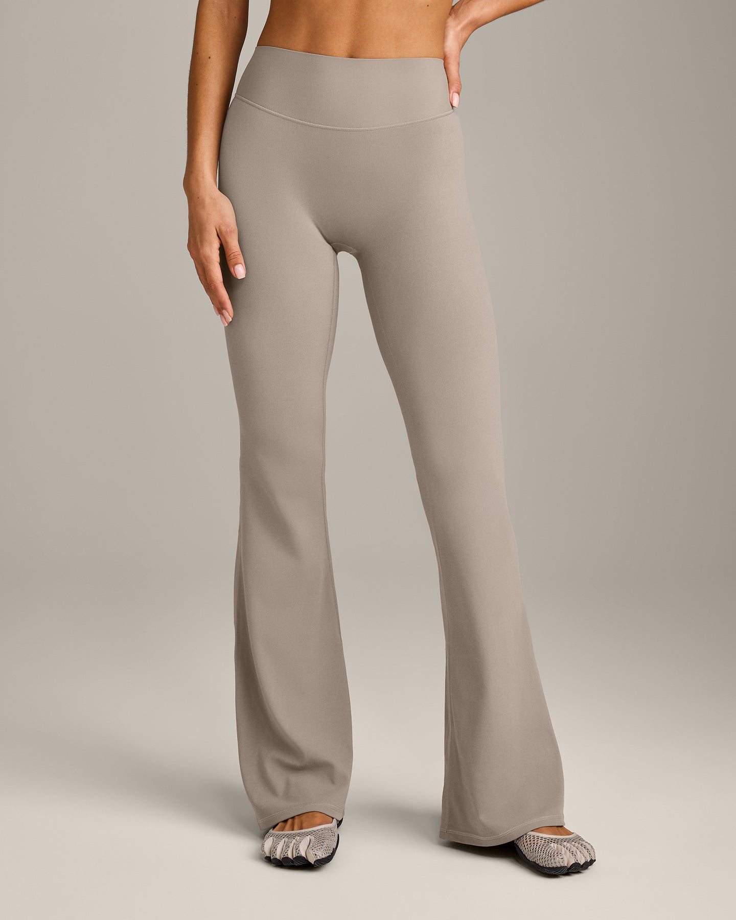 SoftMotion™ Flared Pants with White Logo | Warm Sand