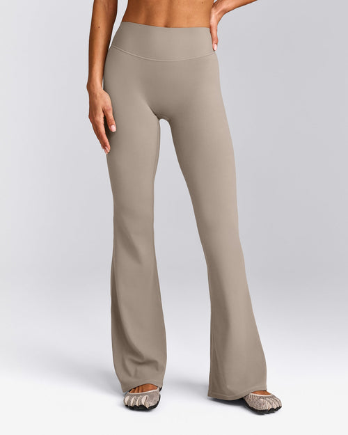 SoftMotion™ Flared Pants with White Logo | Warm Sand