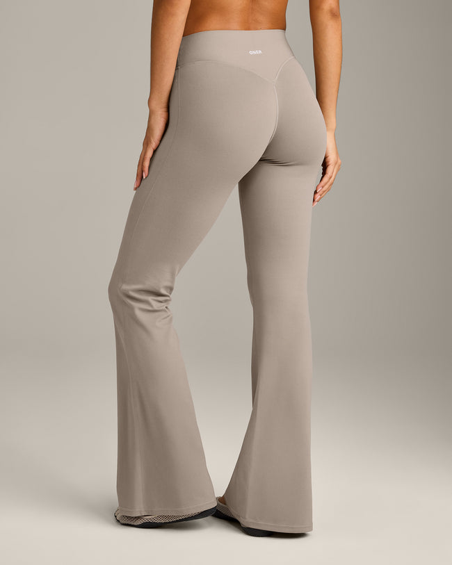 SoftMotion™ Flared Pants with White Logo | Warm Sand