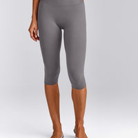 SoftMotion™ High Waisted Capri Leggings with Gray Logo | Ash Gray