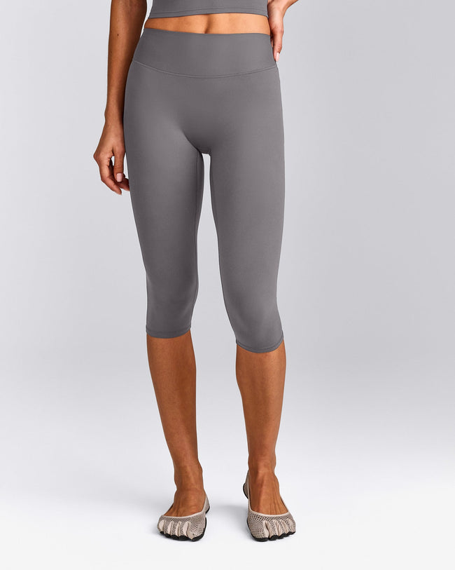 SoftMotion™ High Waisted Capri Leggings with Gray Logo | Ash Gray