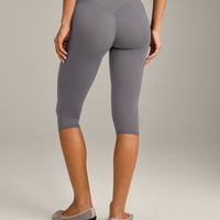 SoftMotion™ High Waisted Capri Leggings with Gray Logo | Ash Gray