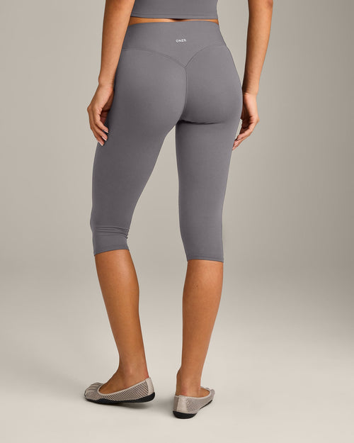 SoftMotion™ High Waisted Capri Leggings with Gray Logo | Ash Gray