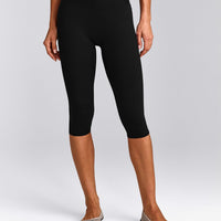 SoftMotion™ High Waisted Capri Leggings with Gray Logo | Black