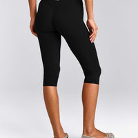SoftMotion™ High Waisted Capri Leggings with Gray Logo | Black