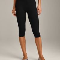 SoftMotion™ High Waisted Capri Leggings with Gray Logo | Black