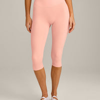 SoftMotion™ High Waisted Capri Leggings with Gray Logo | Peach Orange