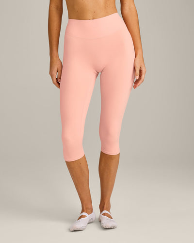 SoftMotion™ High Waisted Capri Leggings with Gray Logo | Peach Orange