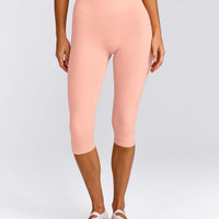 SoftMotion™ High Waisted Capri Leggings with Gray Logo | Peach Orange