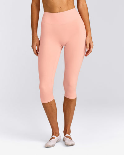 SoftMotion™ High Waisted Capri Leggings with Gray Logo | Peach Orange