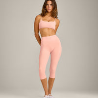 SoftMotion™ High Waisted Capri Leggings with Gray Logo | Peach Orange