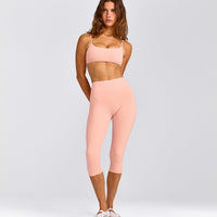 SoftMotion™ High Waisted Capri Leggings with Gray Logo | Peach Orange