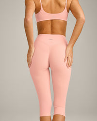SoftMotion™ High Waisted Capri Leggings with Gray Logo | Peach Orange