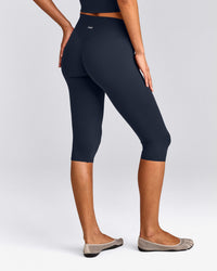 SoftMotion™ High Waisted Capri Leggings with Gray Logo | True Blue